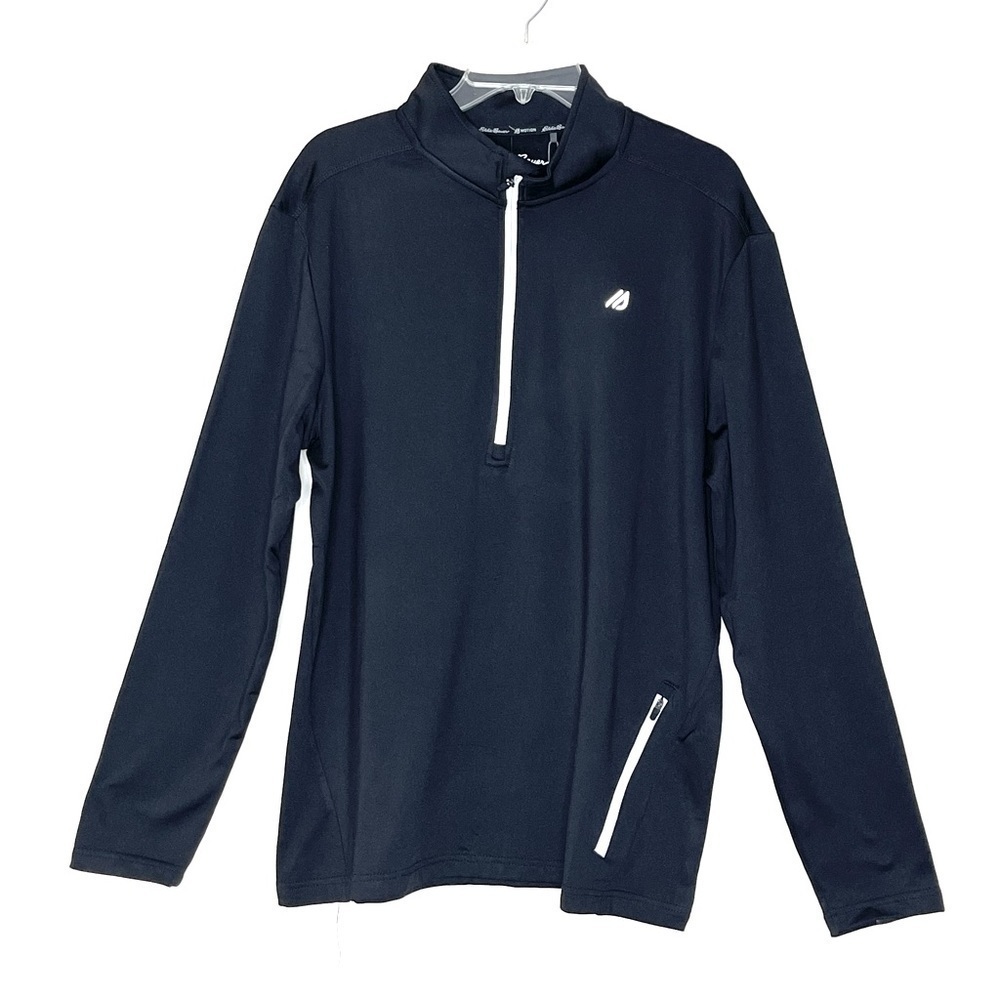 NEW Eddie Bauer Black Quarter Zip Mock Neck Pullover Shirt US L